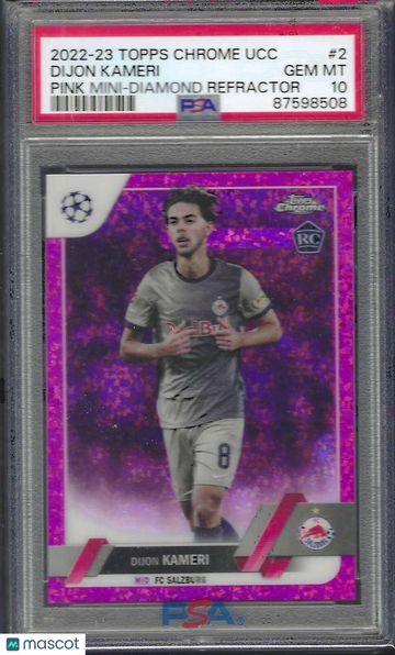 2022-23 Topps Chrome UEFA Club Competitions Dijon Kameri #2 Pink Mini Diamond PSA 10