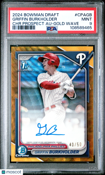 2024 Bowman Draft Chrome Prospect Autographs Griffin Burkholder #CPAGB Gold Wave /50 PSA 9