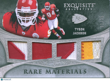 Tyson Jackson 2009 Upper Deck Exquisite Collection Rare Materials Quad Patch Event-Worn Memorabilia /35 Kansas City Chie