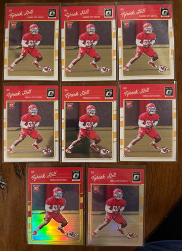 (8) Tyreek Hill 2016 optic rc lot holo & red/yellow FRESHLY PULLED