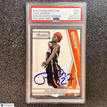 2010 Panini Prestige Paul George #220 Bonus Shots Orange PSA 7 Auto 10