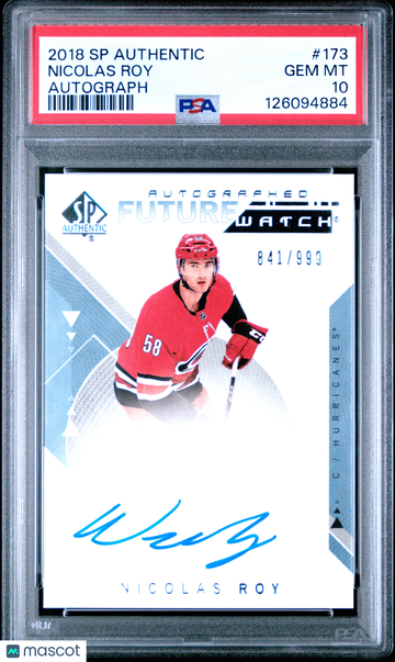 2018-19 SP Authentic Nicolas Roy #173 Future Watch Autograph /999 Rookie PSA 10