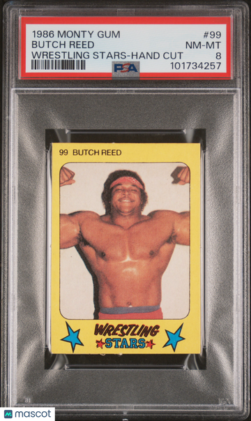 1986 Monty Gum Wrestling Stars-Hand Cut Butch Reed #99 99 Rookie PSA 8