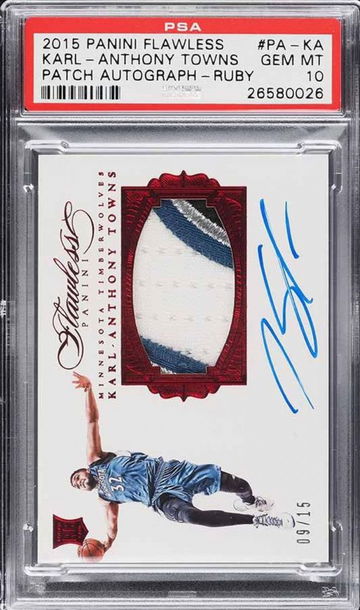 2015 Flawless Karl Anthony Towns Rookie Patch Auto Ruby #/15 PSA 10 pop 3