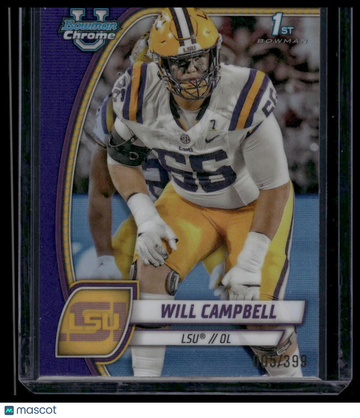 2024 Bowman University Chrome Will Campbell #181 Purple Refractor SN