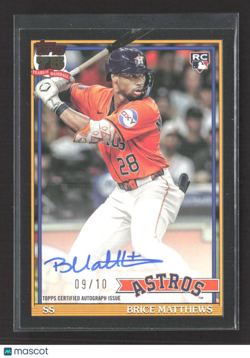 2026 Topps 1991 Topps Baseball Autograph Card Brice Matthews #91A-BM Black Border 09/10 RC Auto