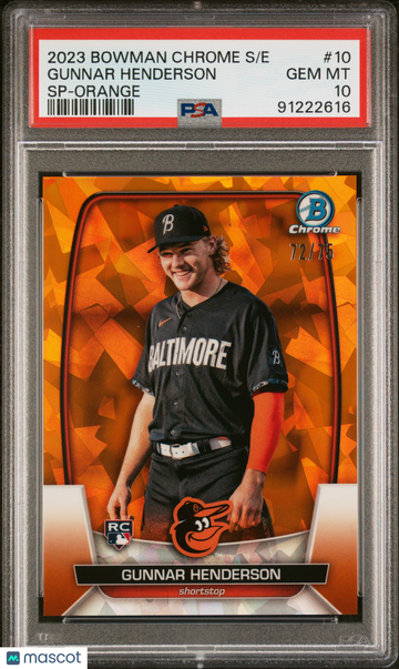 2023 Bowman Chrome Sapphire Edition Gunnar Henderson #10 SP Orange /75 PSA 10