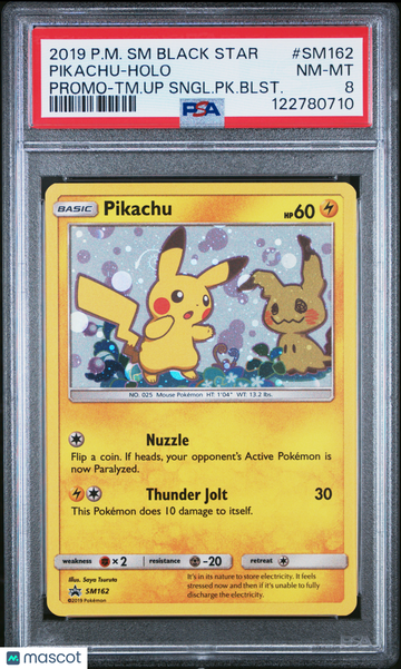 2019 Pokemon SM Black Star Promo Pikachu Holo Promo-TM.Up Sngl.PK.Blst. PSA 8 #SM162