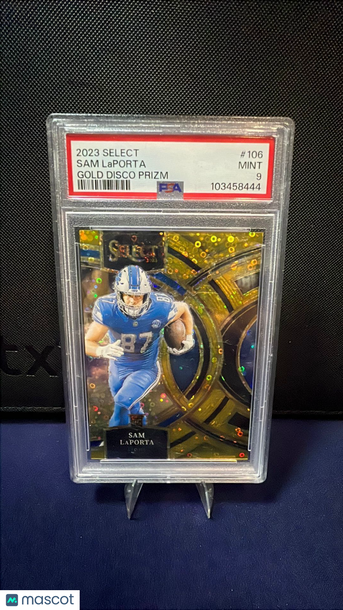 Graded 2023 Panini Select Gold Disco Prizm Sam Laporta #106 PSA 9 Football Card