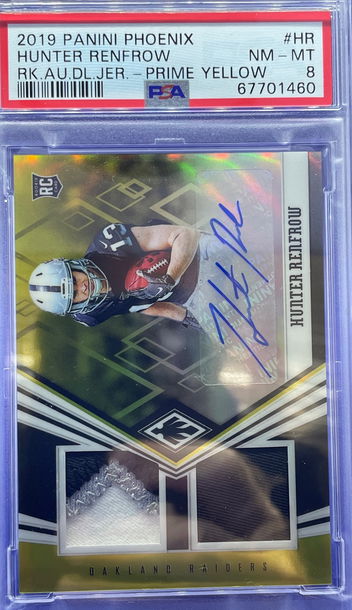 2019 Panini Phoenix Hunter Renfrow Yellow Dual Patch Auto RC /75 PSA 8 NM-MT SP