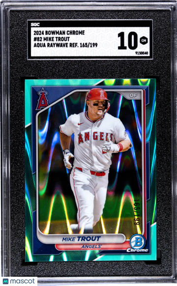 Graded 2024 Bowman Chrome Aqua Raywave Refractor #82 Mike Trout SGC 10