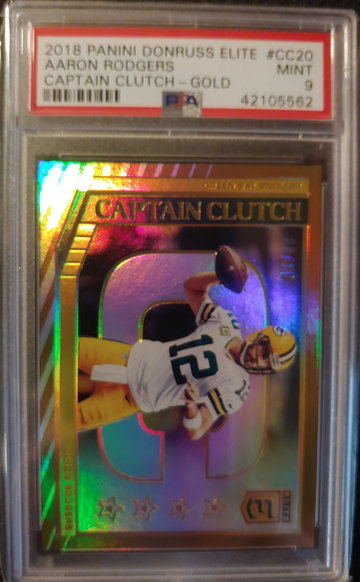 2018 Donruss Elite Aaron Rodgers Captain gold parallel /10 PSA 9
