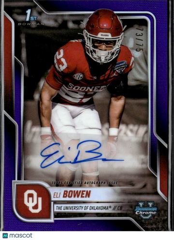 Eli Bowen 2025 Bowman Chrome University Auto Purple Refractor Oklahoma Sooners
