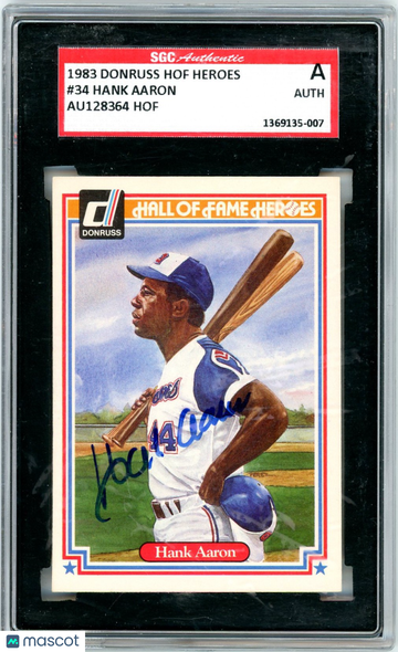 1983 Donruss Hank Aaron #34 Hall of Fame Heroes SGC Authentic Auto Authentic