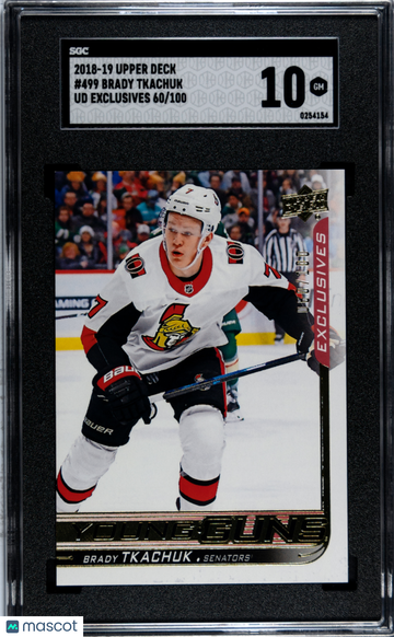 2018-19 Upper Deck Brady Tkachuk #499 UD Exclusives Young Guns Rookie SGC 10