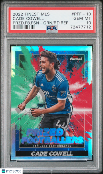 2022 Topps Finest MLS Prized Footballers Fusion Cade Cowell #PFF-10 Przd. FB. FSN GRN RD. Refractor PSA 10