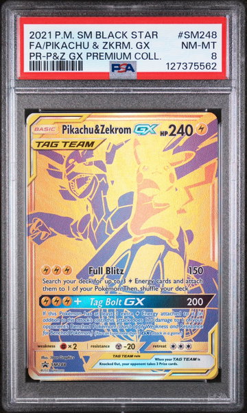 2021 Pokemon Sun and Moon Black Star Promo Premium Collection Pikachu/Zekrom Gx #SM248 PSA 8