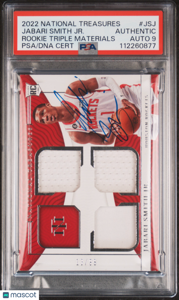 2022 Panini National Treasures Rookie Triple Materials Jabari Smith JR. #JSJ /99 PSA A Auto 9