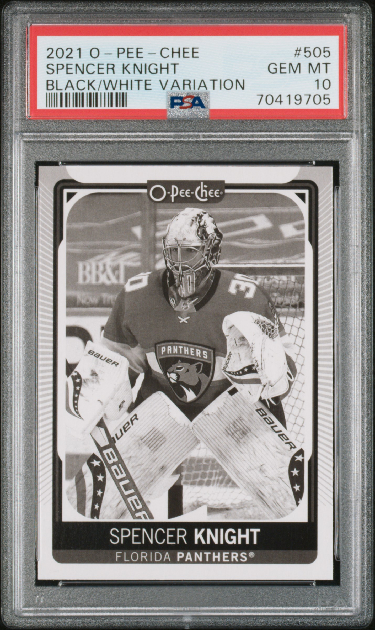 2021 O-Pee-Chee Spencer Knight #505 Black/White Variation PSA 10