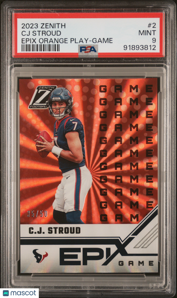 2023 Panini Zenith Epix Orange Play CJ Stroud #2 Game /50 PSA 9