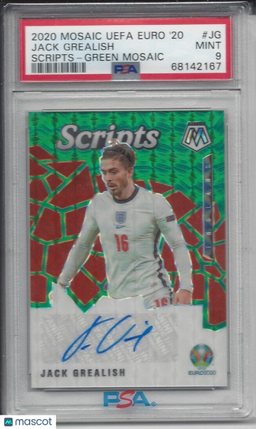 2020 Panini Mosaic UEFA Euro 2020 Scripts Mosaic Jack Grealish #JG Green PSA 9