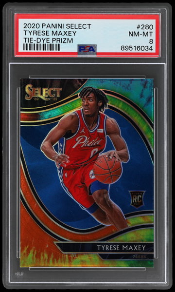 2020 Panini Select Tyrese Maxey Courtside Tie Dye Prizm PSA 8 RC