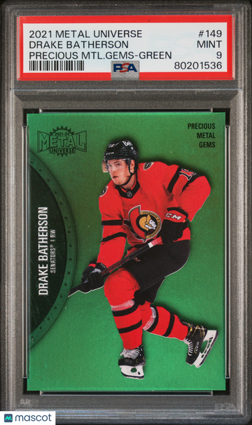 2021-2022 Skybox Metal Universe Drake Batherson #149 Precious MTL. Gems Green PSA 9
