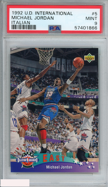 1992 UPPER DECK INTERNATIONAL MICHAEL JORDAN #5 ITALIAN CHICAGO BULLS PSA 9 MINT