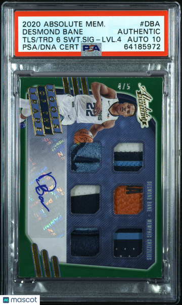 2020 Panini Absolute Desmond Bane #DBA TLS TRD 6 SWT. SIG LVL. 4 PSA A Auto 10