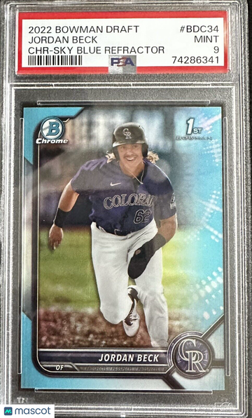 PSA 9 JORDAN BECK 1st 2022 Bowman Chrome Draft SKY BLUE REFRACTOR MINT