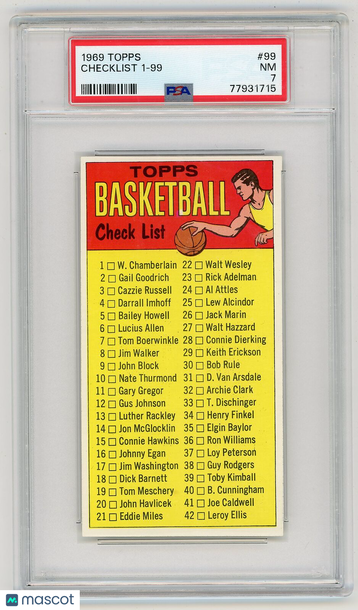 1969 Checklist 1-99 #99 PSA 7