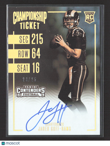 2016 Panini Contenders Football Championship Ticket Jared Goff #301 /25 RC