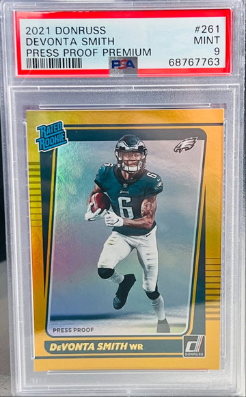 DeVonta Smith - 2021 Donruss Press Proof Premium Gold Rookie RC - PSA 9