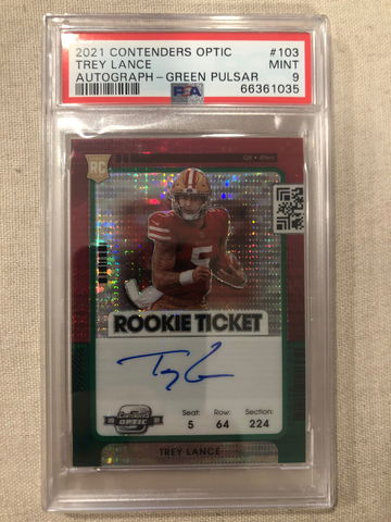 Trey Lance Contenders Optic Green Pulsar PSA 9