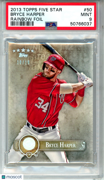 2013 Topps Five Star Bryce Harper Rainbow Foil 10/10 #50 PSA 9 Washington Nationals