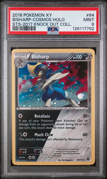 2016 Pokemon XY Steam Siege Cosmos- 2017 Knock Out Collection Bisharp-Holo #64 PSA 9
