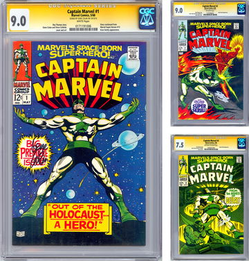 CAPTAIN MARVEL #1-2-3 CGC-SS 9.0-9.0-7.5 SIGNED BY GENE COLAN & STAN LEE 1968