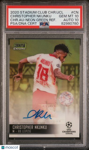 2020 Stadium Club Chrome UEFA Champions League Chrome Autographs Christopher Nkunku #CN CHR. Au Neon Green Refractor PSA