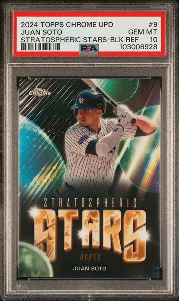 2024 Topps Chrome Update Stratospheric Stars Black Refractor Juan Soto #9 /10 PSA 10
