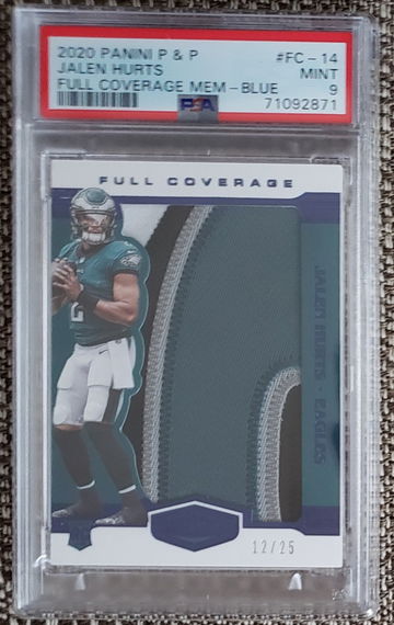 2020 Panini Plates & Patches Jalen Hurts Memorabilia Blue 12/25 #FC-14 PSA 9