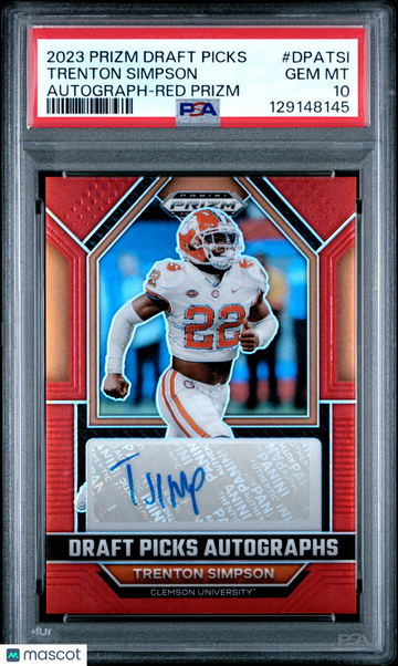 2023 Panini Prizm Draft Picks Draft Picks Autographs Trenton Simpson #DPATSI Red PSA 10