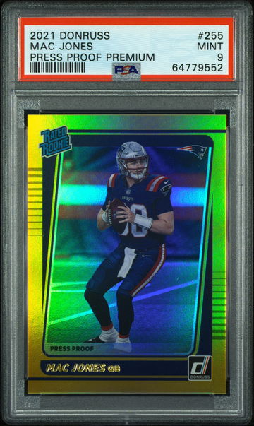 💎🧨 2021 Donruss MAC JONES Press Proof Premium Gold Holo PSA 9 RC  🏈🦁