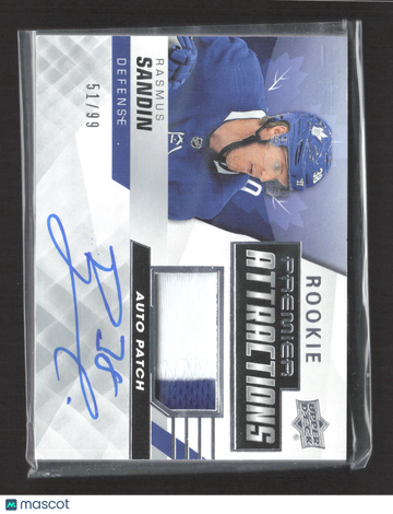 2019 Upper Deck Premier Attractions Rasmus Sandin #PA-RS /99 Auto Patch