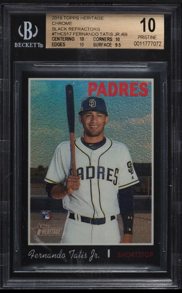 (SHIPS FROM PWCC VAULT) 2019 Topps Heritage Fernando Tatis Jr. Chrome Black Refractor #/69 BGS 10 Pristine