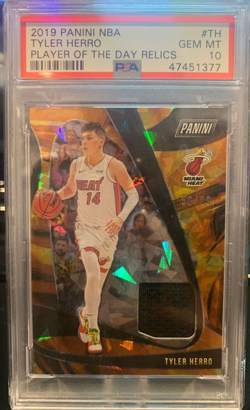 2019 Tyler Herro Player of The Day Relics Orange Cracked Ice Prizm /99 PSA 10 Pop 2