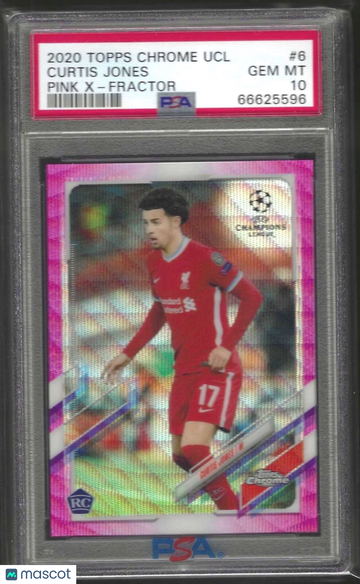 2020 Topps Chrome UEFA Champions League Curtis Jones #6 Pink X Fractor PSA 10