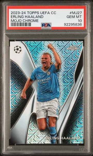 2023-24 TOPPS UEFA CLUB COMPETITIONS ERLING HAALAND SSP MOJO CHROME #MJ27 PSA 10