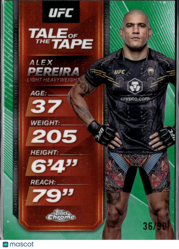 Alex Pereira 2025 Topps Chrome UFC Tale of the Tape Green /99