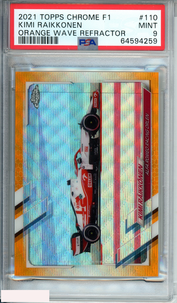 2021 TOPPS CHROME F1 KIMI RAIKKONEN #110 ORANGE WAVE REF 6 OF 25 PSA 9 MINT