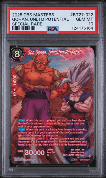 2025 Dragon Ball Super Card Game Masters Series 27 History of Z Special Rare Son Gohan Unlimited Potential #BT27-022 PSA 10